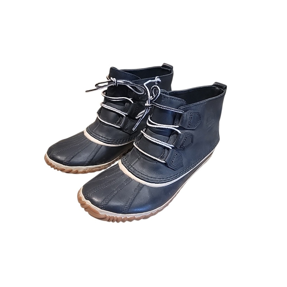 SOREL Out 'N About Ankle Waterproof Duck Boots Black Leather Womens Size 9.5